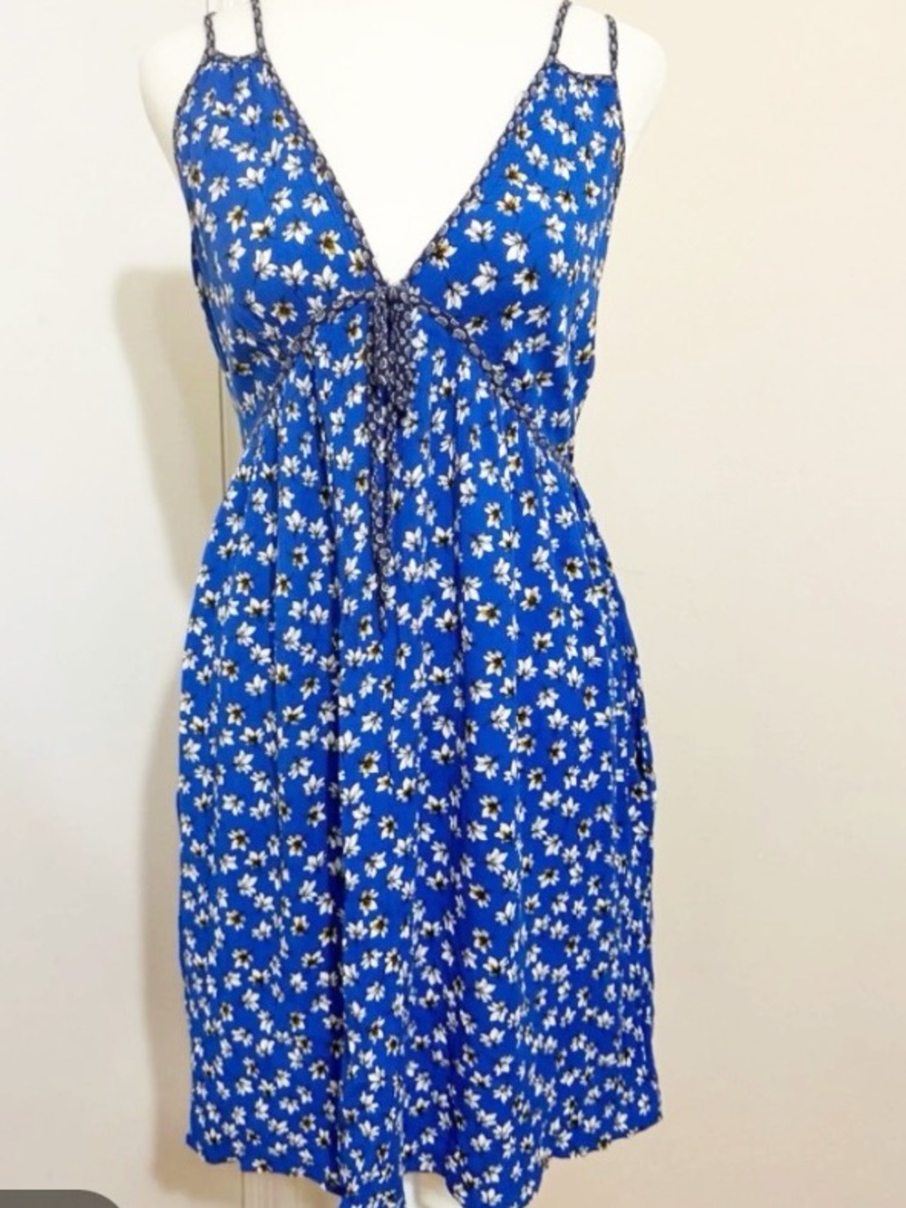 Xhilaration Blue Floral Sleeveless Baby Doll Mini Dress XS